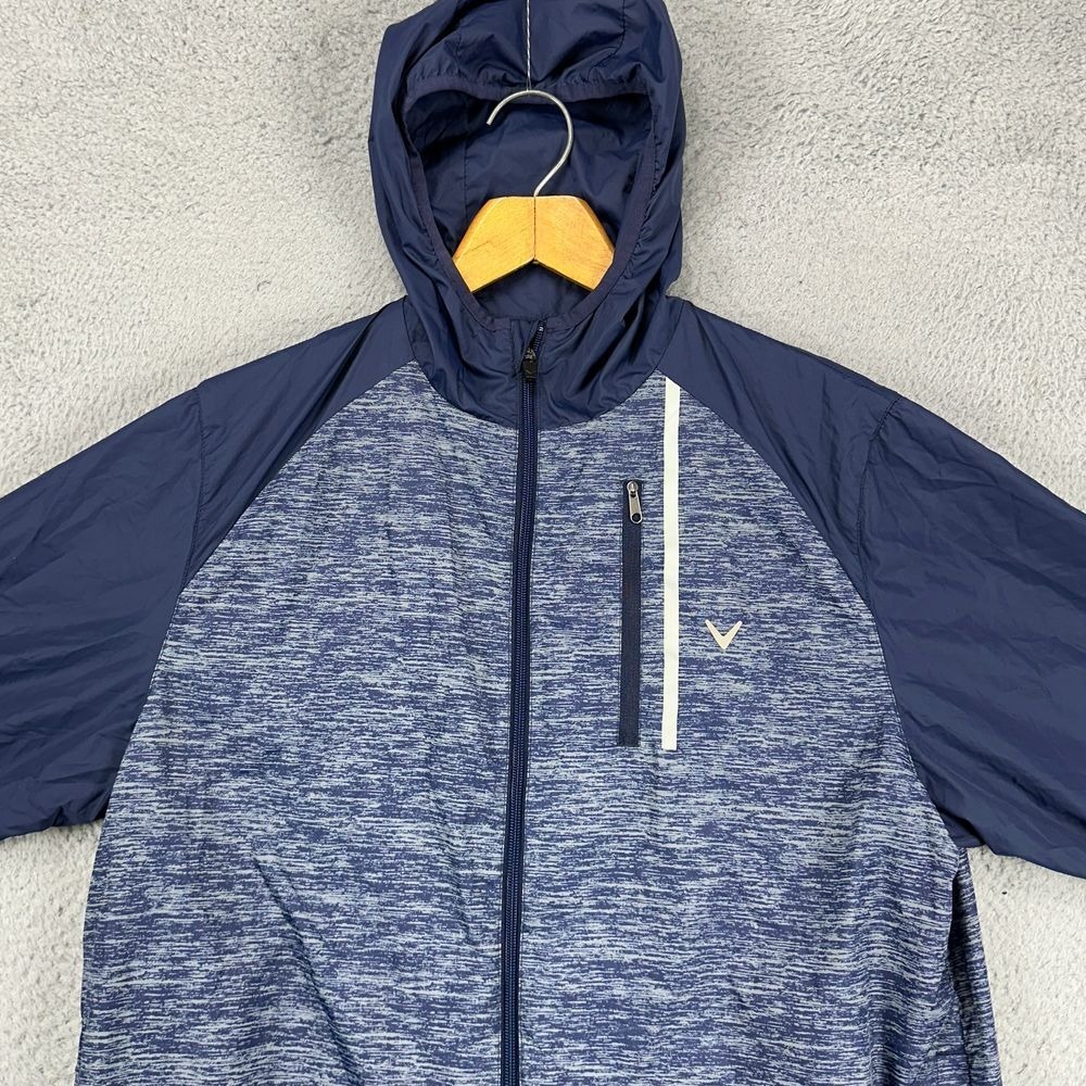 Callaway Lightweight Jacket Men Medium Blue Colorblock Golf Hoodie Full Zip Logo